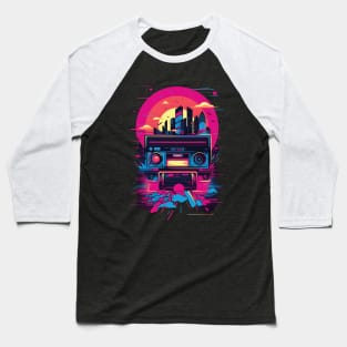 Retro Rhapsody: Vibrant 80s City Groove Baseball T-Shirt